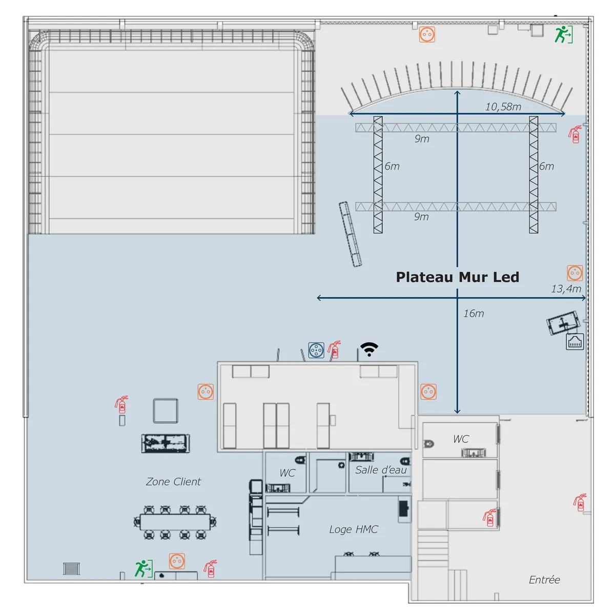 Plan vue de dessus du plateau FX Space
